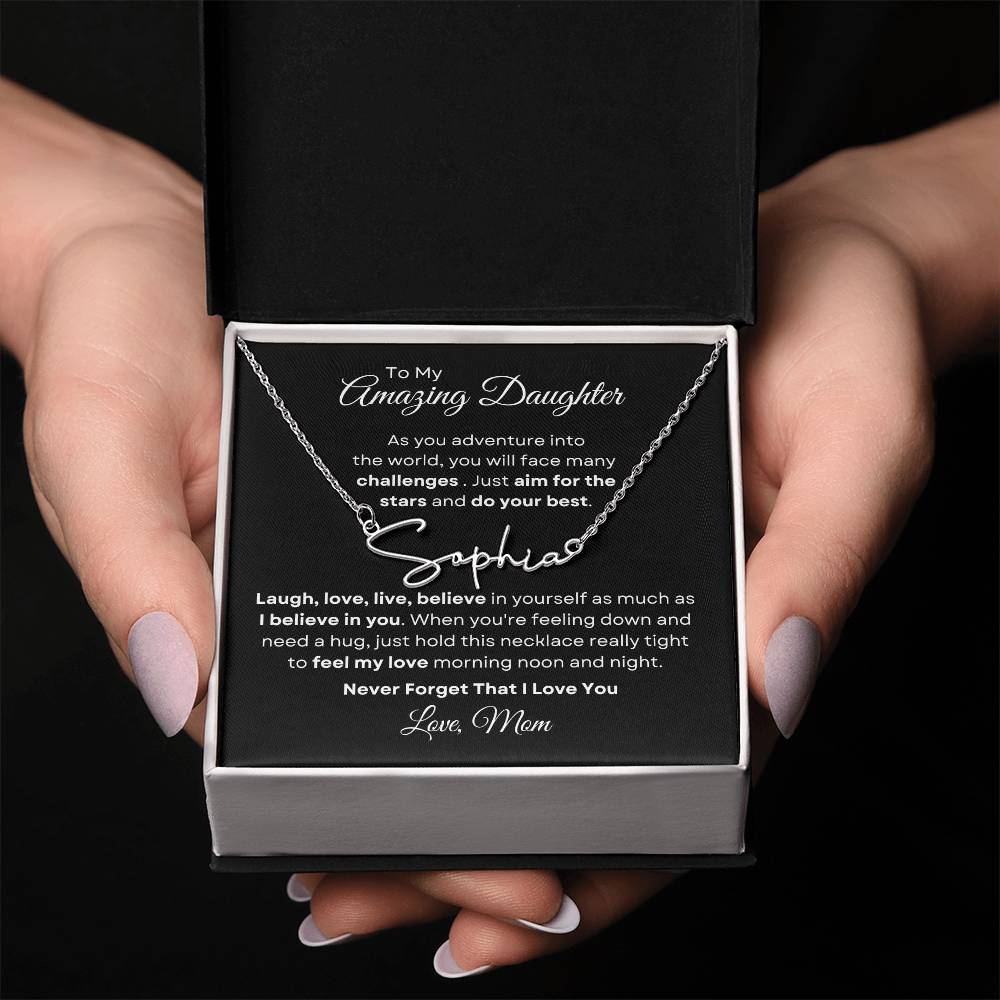 To My Amazing Daughter - Personalized Signature Style Name Necklace 2