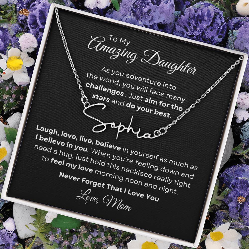 To My Amazing Daughter - Personalized Signature Style Name Necklace 2
