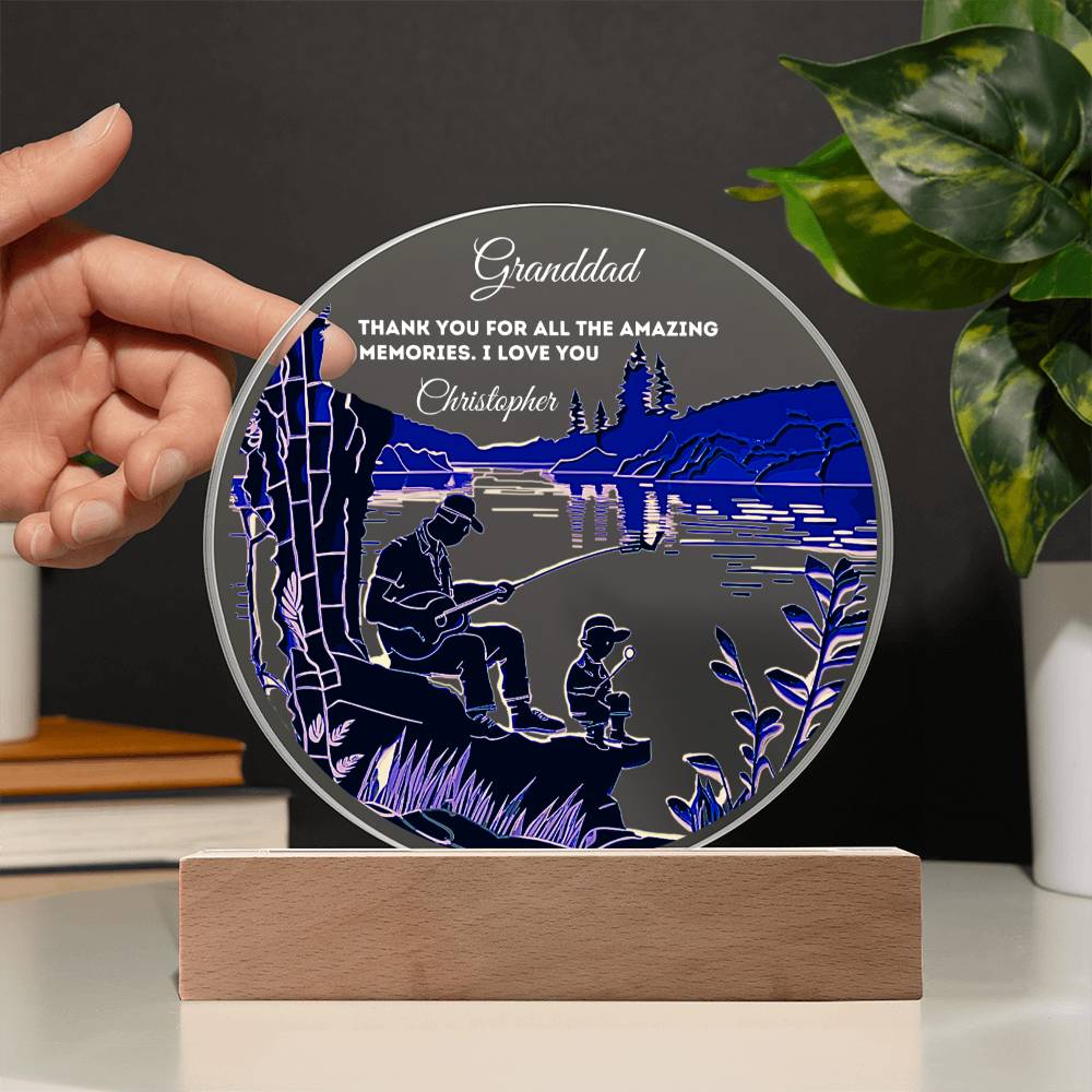 Custom Personalized Round Acrylic Plaque with Wooden or LED Base - Thank You For All The Amazing Memories - Gift for Dad, Grandfather, Son