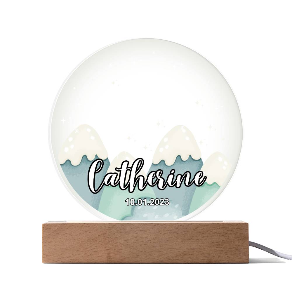 Custom Personalized Acrylic Plaque with Wooden or LED Base (Night Light) - Mountains Silhouette Skyline