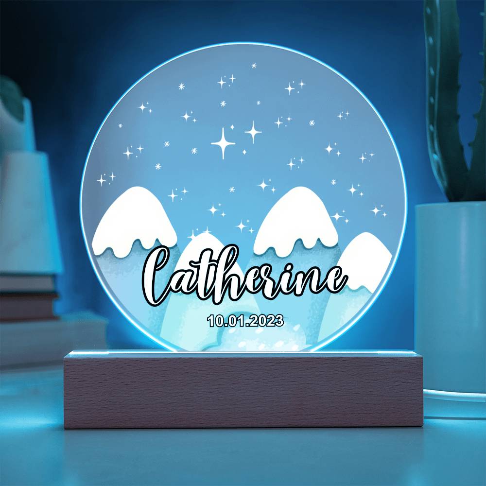 Custom Personalized Acrylic Plaque with Wooden or LED Base (Night Light) - Mountains Silhouette Skyline