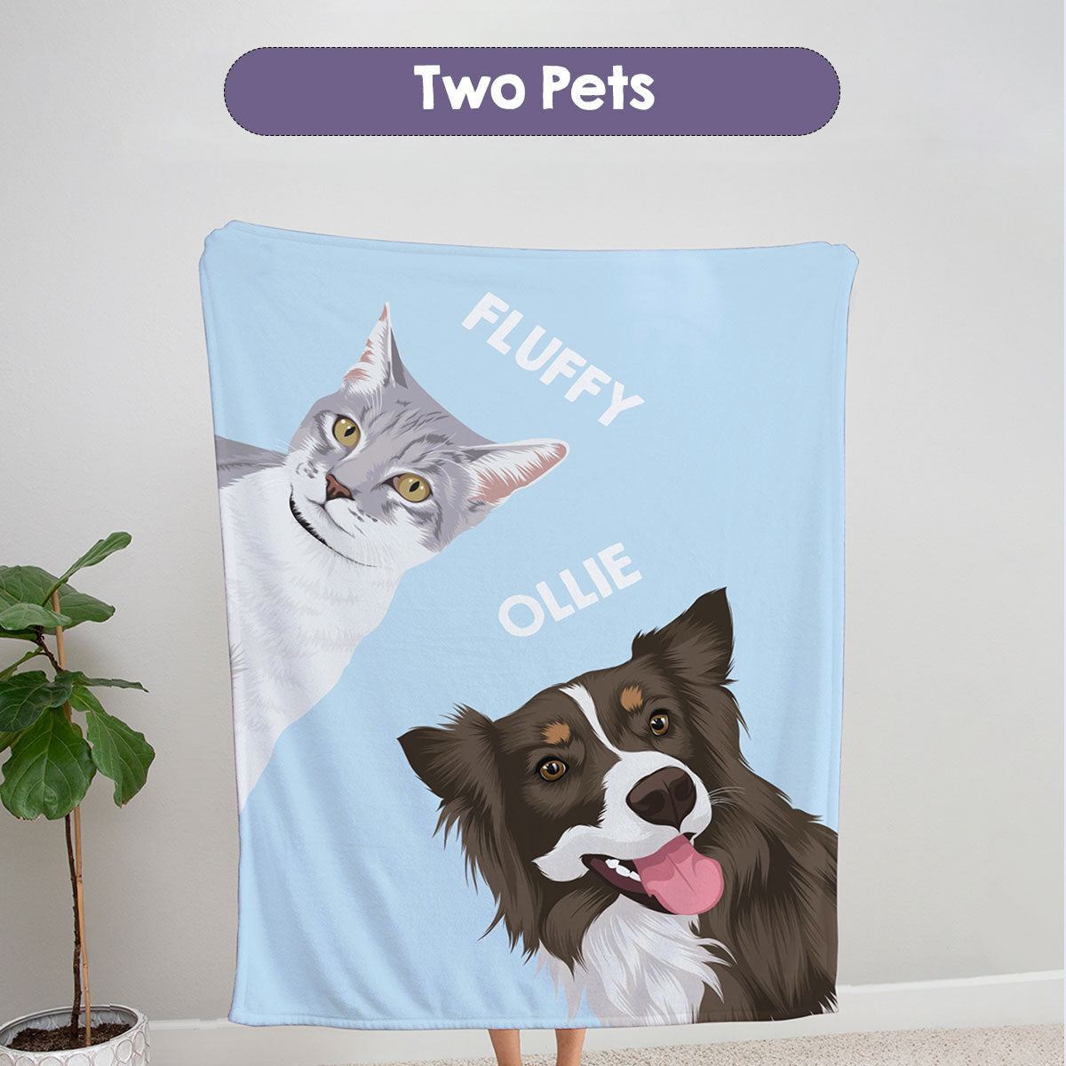 Custom Peekaboo Pet Blanket Personalized With Hand-Drawn Portrait - Multiple Pets