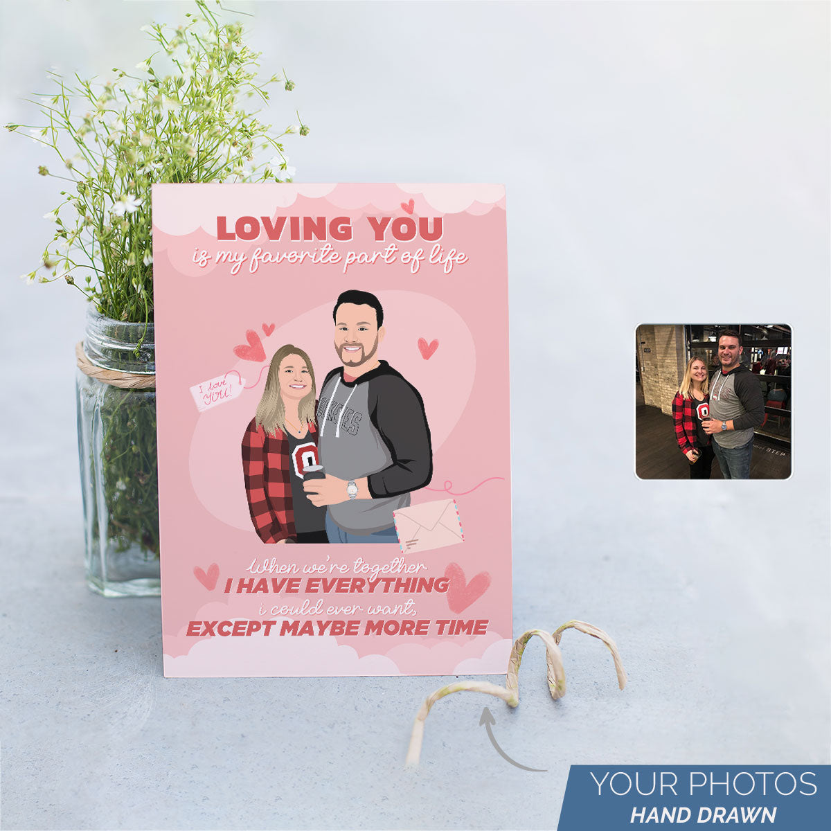 Custom "Loving You" Valentines Day Card Personalized with Your Hand-Drawn Portrait.