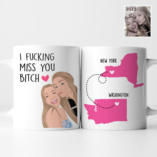Custom Best Friends Map Mug Personalized with Your Hand-Drawn Portrait