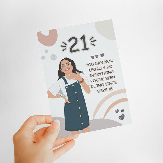 Personalized Hand-Drawn 21st Birthday Card