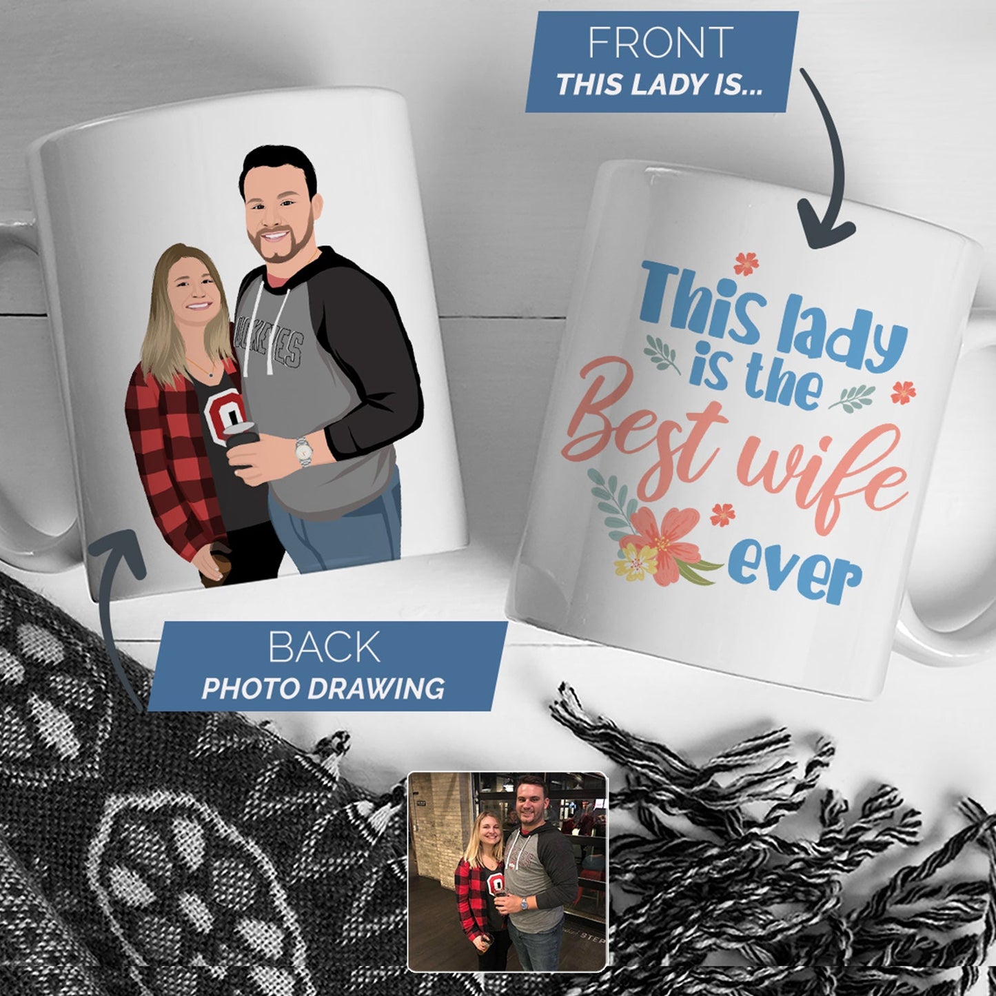 Custom Best Wife Ever Coffee Mug Personalized with Hand-Drawn Portrait