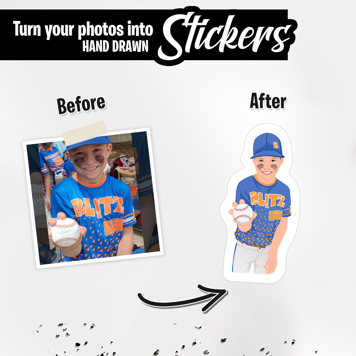 Custom Hand-Drawn Little League Baseball Stickers