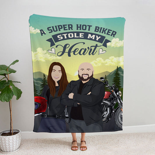 Custom Personalized Biker Blanket - A Hot Biker Stole My Heart
