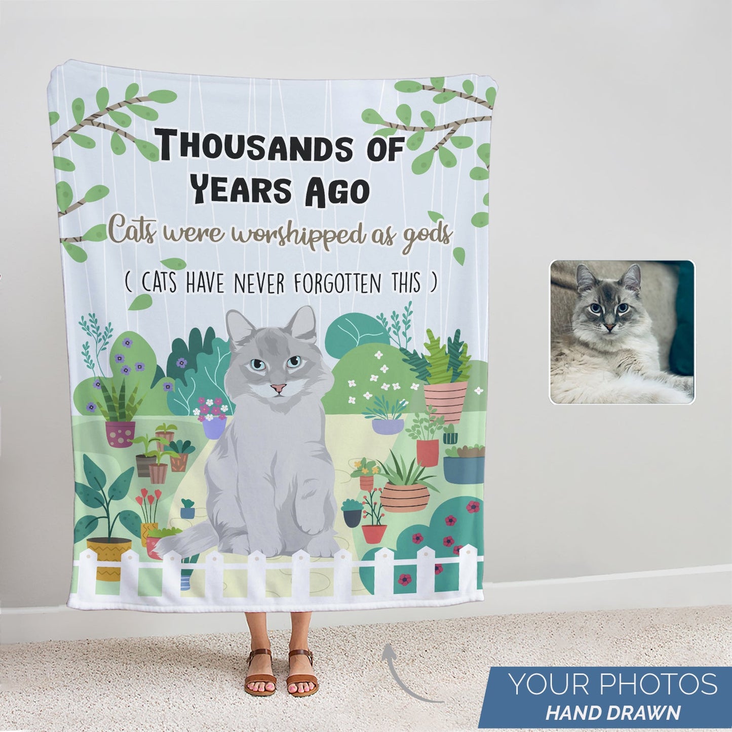 Personalized Hand-Drawn Funny Cat Blanket