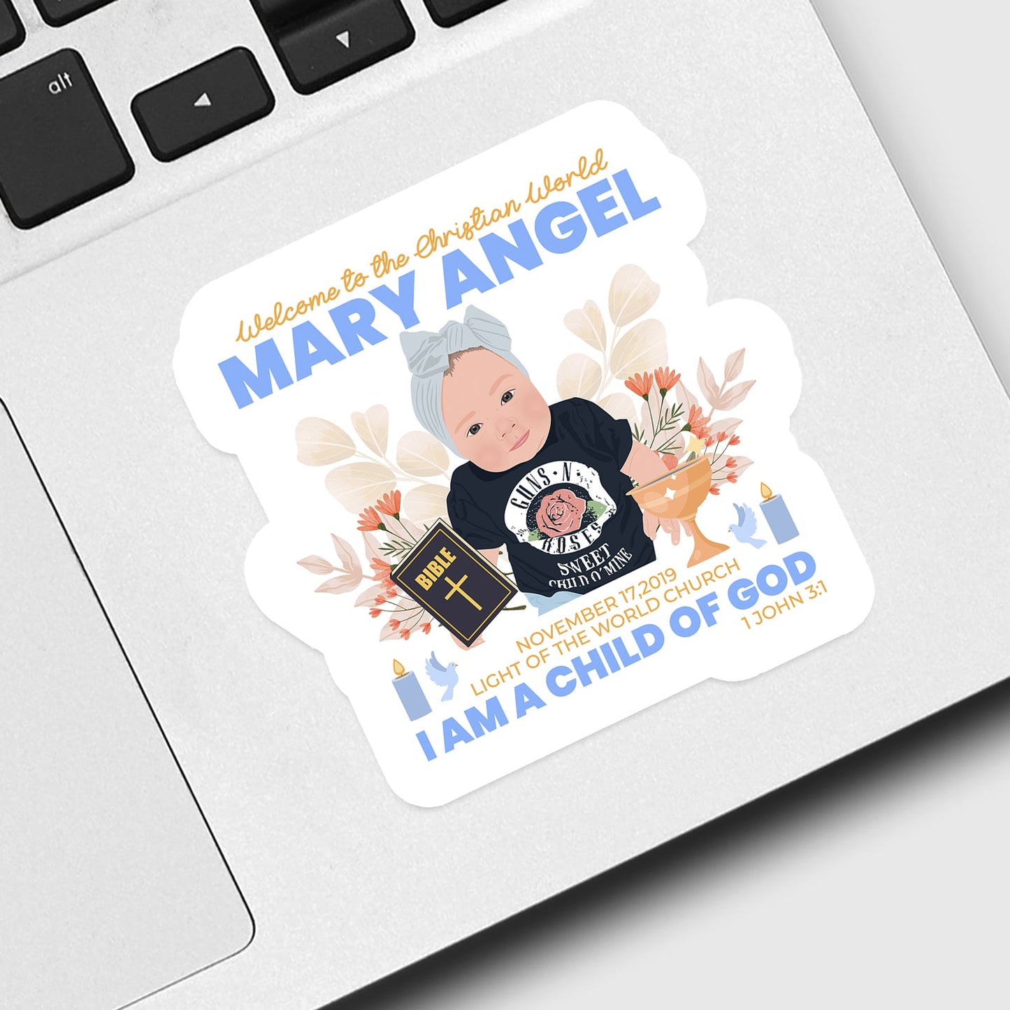 Child of God Personalized Baptism Name Sticker