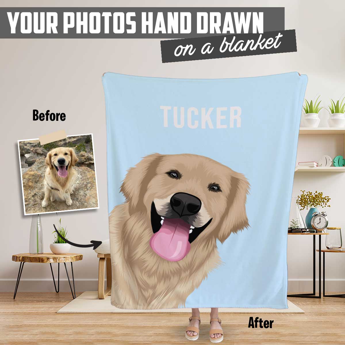 Custom Peekaboo Pet Blanket Personalized With Hand-Drawn Portrait - Multiple Pets