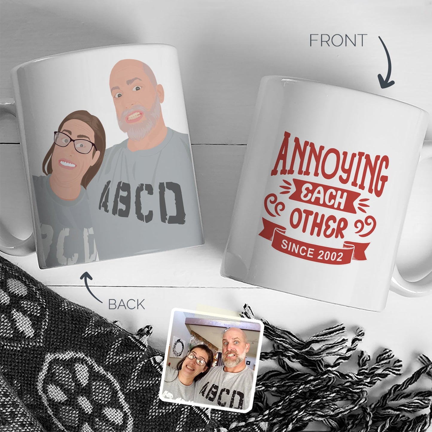 Custom "Annoying Each Other Since 2019" Couples Mug Personalized with Your Hand-Drawn Portrait