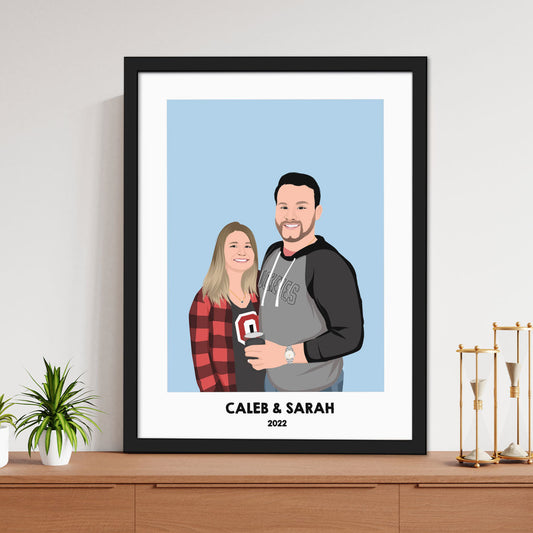 Personalized Hand Drawn Couples Portrait With Custom Names and Dates