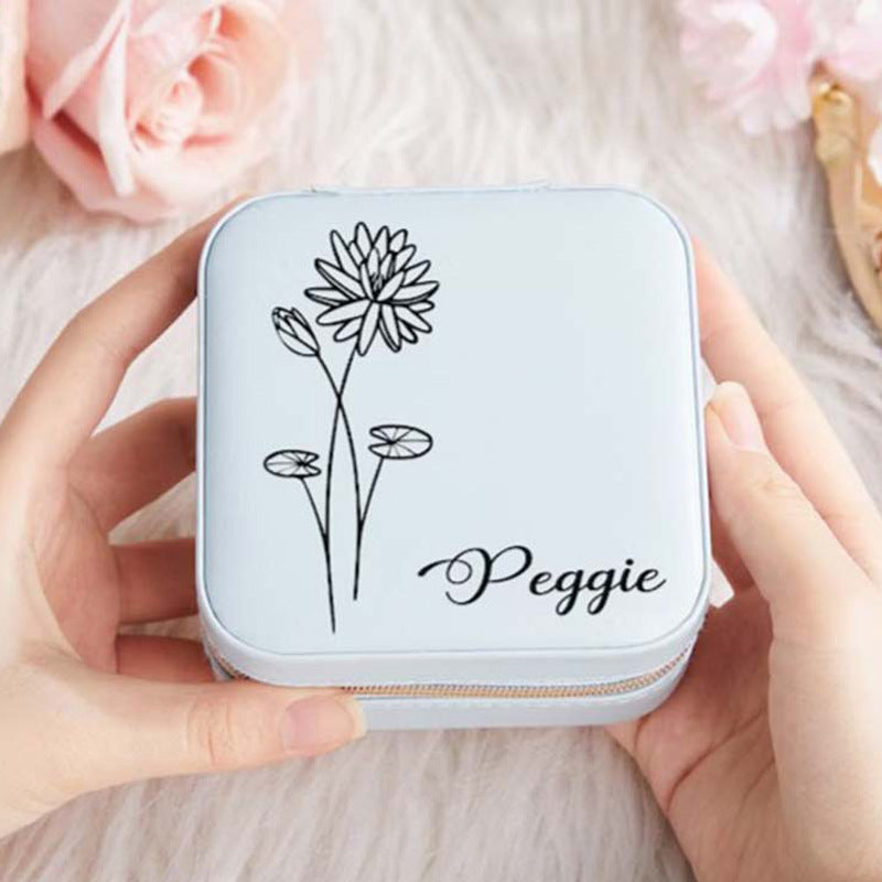 Birth Flower Jewelry Travel Case, Birth Month Flower Gift, Personalized Birthday Gift, Leather Jewelry Travel Case, Custom Jewelry Case
