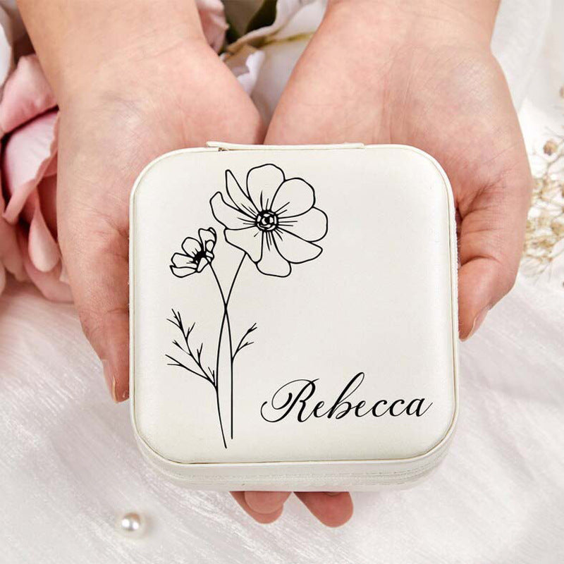 Birth Flower Jewelry Travel Case, Birth Month Flower Gift, Personalized Birthday Gift, Leather Jewelry Travel Case, Custom Jewelry Case